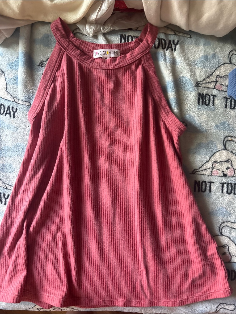 Ribbed Halter Tank Top - Rose Pink